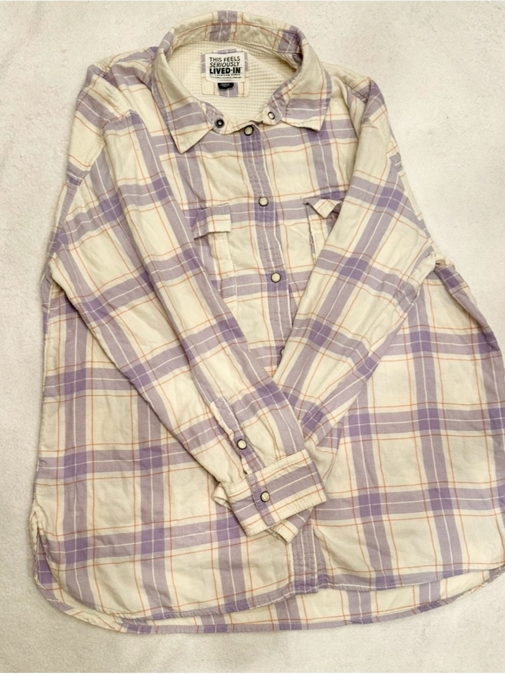 American Eagle Plaid Pearl Snap Seriously Lived-In Button Down Shirt Purple